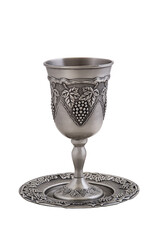 Silver kiddush wine cup and saucer isolated