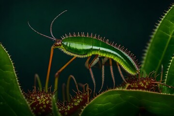 A  flytrap capturing an insect with its toothy green leaves.