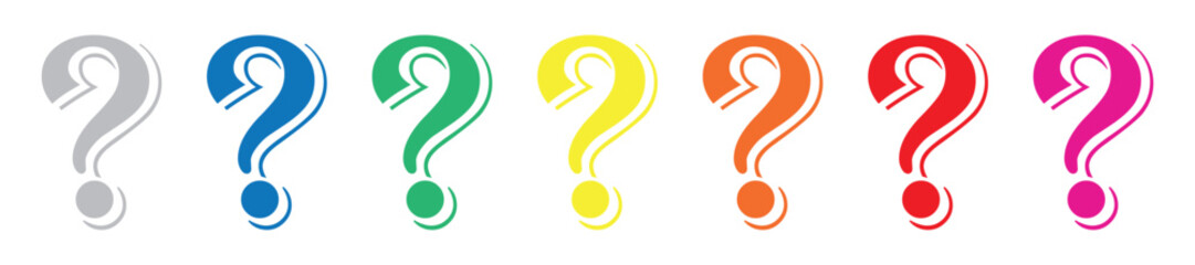 Set of question mark icons. Help symbol, why, colorful question marks. Vector.