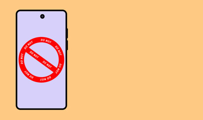 Mobile with Red circle forbidden icon written the word 