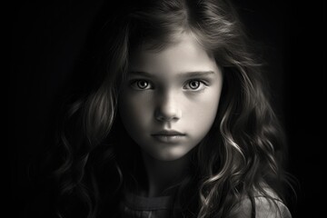 Fototapeta premium Black and white portrait of a young girl