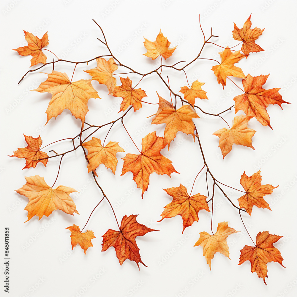 Poster illustration of a colorful array of autumn leaves, a vibrant tapestry of nature's farewell to summer