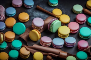 An image of a baker piping colorful macarons with precision.