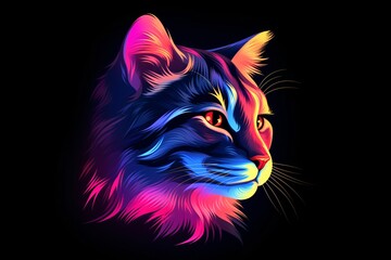 A colorful neon icon of a cat's face