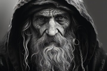 Black and White charcoal or pencil portrait sketch of an old man - obrazy, fototapety, plakaty