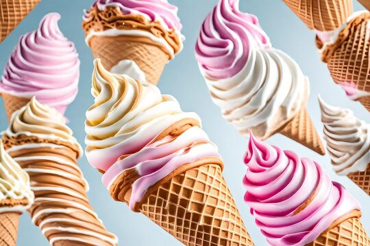 A rendered picture of an ice cream cone with a towering swirl of soft-serve.