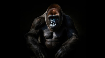 Gorilla isolated on black background. Generative Ai