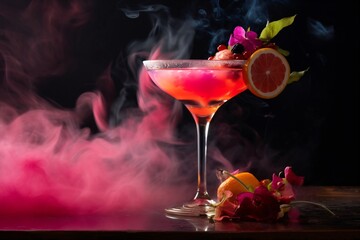 A pink colored berries cocktail