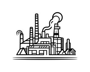 Factory. Fabrica industrial building, isolated on white background. Flat outline style, vector illustration