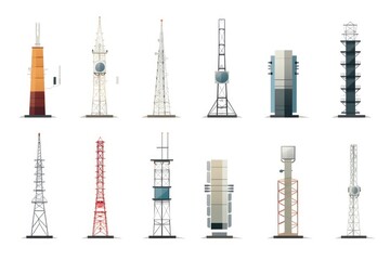 Telecommunication cellular towers on white background
