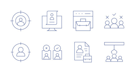 Recruitment icons. editable stroke. Containing business, candidate, employment, headhunting, hire, online recruitment, selection, talent search.