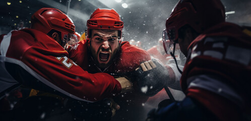 Fototapeta na wymiar The intense dynamics of hockey: the rivalry within the team.