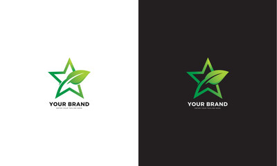 Green leaf star logo, vector graphic design