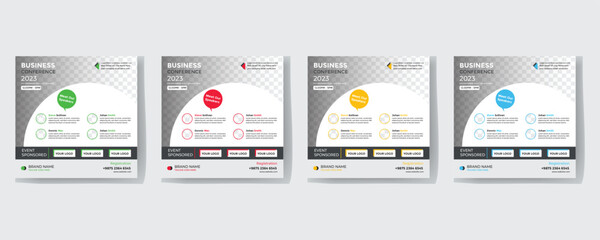 Business webinar invitation design. Webinar and business conference social media post template. Online webinar social media post template. Business conference banner template. Online live webinar.