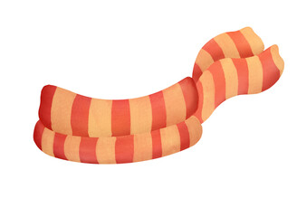 warm hand-made knitted red striped scarf isolated on transparent background. wool stole Warms neck in cold winter or autumn weather. cute christmas accessory. cozy and stylish clothes