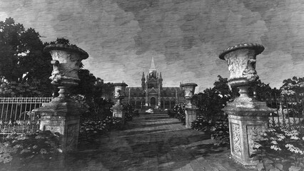 Graphic Illustration With City Park And Royal Palace.