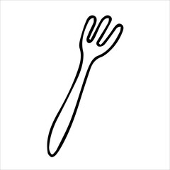 Fork, cutlery. Vector black-and-white hand-drawn illustration. Isolated object. Clipart, template, sketch, icon, logo. a shadow.