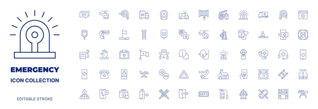 Emergency icon collection. Thin line icon. Editable stroke. Editable stroke. Emergency icons for web and mobile app.