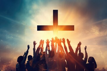 Crowd of people worshiping the cross