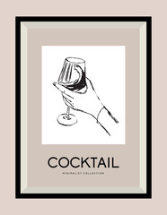 Cocktail hand drawn illustration in a poster frame for wall art gallery