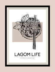 Noodles hand drawn illustration in a poster frame for wall art gallery