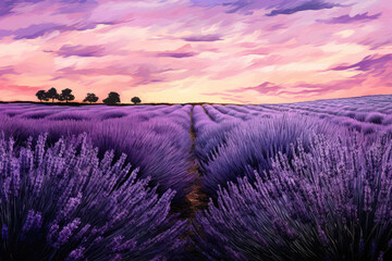 Field Of Lavender Painted With Crayons . Сoncept Lavender Inspired Art, Art Therapy With Crayons, Harmonizing Nature Art, Expressing Feelings With Colors