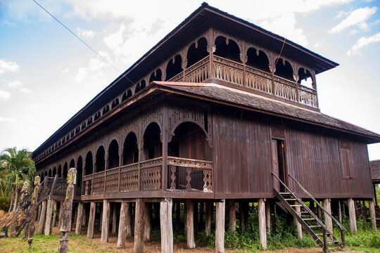 Traditional dayaknese house called "Rumah Panjang" (Long House) in Pulau Kumala, Kutai Kartanegara, East Kalimantan, Indonesia.