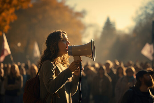Peaceful protest or rally, showcasing the exercise of free speech and assembly that democracy upholds. Generative Ai.