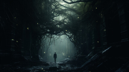 details of places that have not been explored by humans, abyss of light, dark and scary - obrazy, fototapety, plakaty
