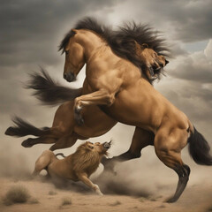 horse and lion fighting generative ai 