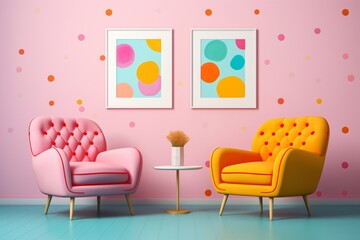 Cute couch in a cute living room with polka dots theme interior design
