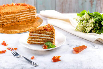 Honey cake. Homemade baking concept