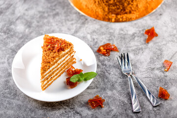 Honey cake. Homemade baking concept
