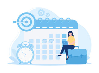 Planning schedule or time management with calendar business activities concept flat illustration