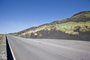 Etna national park panoramic view of volcanic landscape with crater, Catania, Sicily
