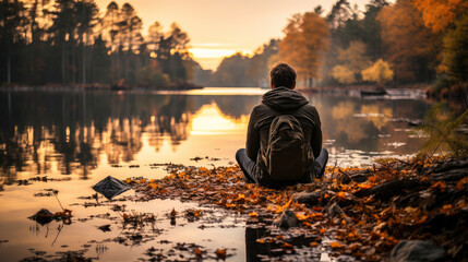 Waterside serenity: contemplative moment by the lake.
