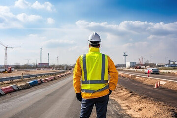 An engineering inspected the structure road construction work at road construction. Civil Engineer at expressway under construction.