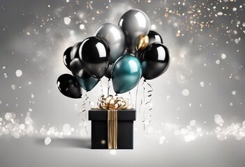 gift box and balloons, birthday concert or black friday discounts