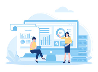 Obraz premium Web hosting, online database storage technology concept flat illustration