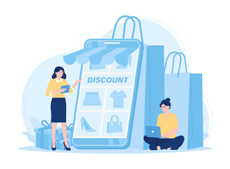 Online store promotion, discount concept flat illustration