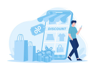 Online store promotion, discount, big sale concept flat illustration