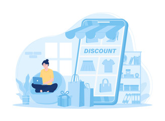 Online store promotion, discount, big sale concept flat illustration