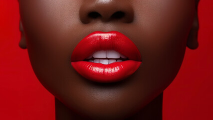 Close-up of African woman with colorful makeup. Glamour female model with vibrant makeup on solid background.