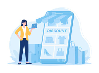 Online store promotion, discount, big sale concept flat illustration