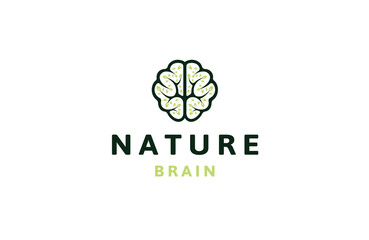 Brain leaf logo icon design template flat vector