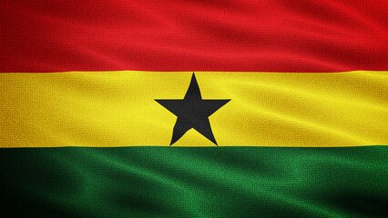 Waving Fabric Texture Of Ghana National Flag Graphic Background
