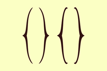 Curly double bracket parenthesis vector. Shape icon for text. Typographic symbols of mathematics. Yellow background.