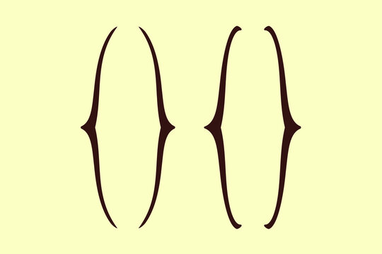 Curly double bracket parenthesis vector. Shape icon for text. Typographic symbols of mathematics. Yellow background.