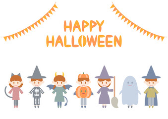 ハロウィンの仮装をする子供たちのイラスト