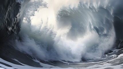 Tsunami big huge large wave. Apocalyptic dramatic background - giant tsunami waves. Hurricane storm waves crashing cyclone storming sea splashing breaking.. - obrazy, fototapety, plakaty